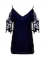 Недорогие Базовые плечевые изделия для женщин-Рубашка Блуза Жен. Черный Темно синий Сплошной цвет Кружева Аппликация Для улицы Повседневные Мода V-образный вырез S