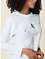 abordables Camisetas de mujer-Mujer Camiseta 100% Algodón Libélula Diario Fin de semana Estampado Blanco Manga Larga Moda Escote Redondo Primavera &amp; Otoño