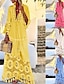 זול שמלות פשוטות-בגדי ריקוד נשים שמלה לבנה שמלה ארוכה שמלת מקסי תחרה טלאים פגישה (דייט) חופשה בוהמיה מקסי צווארון V שרוול ארוך צהוב בורגנדי פול צבע