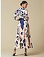 billige afslappet kjole med print-satinblomstret maxi-kjole med v-hals og bindebånd