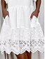 billige almindelige kjoler-Dame Hvid kjole Mini kjole Blonder Patchwork Stævnemøde Maxi A-linje V-hals Kortærmet Hvid Farve