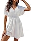 cheap Plain Dresses-Women&#039;s White Dress Mini Dress Ruched Date Streetwear V Neck Short Sleeve Black White Color