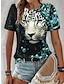 baratos T-Shirts de mulher-Mulheres Camiseta Leopardo Diário Final de semana Imprimir Amarelo Manga Curta Moda Gola Redonda Verão