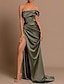 cheap Evening Dresses-Mermaid / Trumpet Evening Gown Sexy Dress Wedding Guest Holiday Court Train Sleeveless Off Shoulder Bridesmaid Dress Satin with Ruched Slit 2024