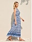 Χαμηλού Κόστους Print Φορέματα-Γυναικεία Σιφόν Καθημερινό φόρεμα Γραφική Λαιμόκοψη V Μακρύ Φόρεμα Μάξι Φόρεμα Βοημία Βίντατζ Γάμου Ημέρα του Αγίου Βαλεντίνου Αμάνικο Καλοκαίρι Άνοιξη