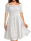 billige almindelige kjoler-Dame Hvid kjole Mini kjole med ærme Stævnemøde Ferierejse Gade A-linje Skulderfri Kortærmet Sort Hvid Vin Farve