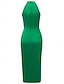 cheap Plain Dresses-Women&#039;s Casual Dress Midi Dress Ruched Wedding Party Elegant Streetwear Halter Neck Sleeveless Champagne Wine Green Color