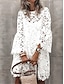 cheap Design Dress Sets-Women&#039;s Two Piece Dress Set White Dress White Lace Wedding Dress Outdoor Fashion with Sleeve Mini Dress Crew Neck 3/4 Length Sleeve Plain Regular Fit Black White Summer S M L XL XXL