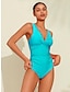 tanie markowe stroje kąpielowe-Trójkątny jednoczęściowy kostium kąpielowy z dekoltem w kształcie litery V i płatkami