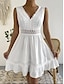 levne obyčejné šaty-Dámské Bílé krajkové svatební šaty Mini šaty Bavlna Volány s rukávem Rande Šik ven Do V Bez rukávů Černá Bílá Barva