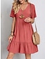 cheap Plain Dresses-Women&#039;s Casual Dress Mini Dress Ruched Ruffle Date Vacation Streetwear Basic V Neck Short Sleeve Black Red Purple Color