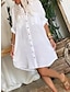 cheap Design Cotton &amp; Linen Dresses-Women&#039;s White Dress Shirt Dress Casual Dress Mini Dress Button Pocket Basic Daily Shirt Collar Long Sleeve Summer Spring Black White Plain