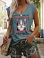 cheap Tank Tops &amp; Camis-Women&#039;s Tank Top Cat Letter Print Casual Fashion Sleeveless V Neck Pink Summer