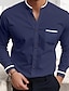 cheap Men&#039;s Dress Shirts-Men&#039;s Shirt Dress Shirt Button Up Shirt White Navy Blue Light Blue Gray Long Sleeve Patchwork Standing Collar Wedding Daily Front Pocket Clothing Apparel Fashion Casual Comfortable Smart Casual