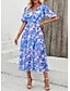 Χαμηλού Κόστους Print Φορέματα-Γυναικεία Φόρεμα για τον ήλιο Γραφική Λαχούρι Στάμπα Λαιμόκοψη V Φουσκωτό Μανίκι Μακρύ Φόρεμα Μάξι Φόρεμα Κομψό Βοημία Ημερομηνία Διακοπές Κοντομάνικο Καλοκαίρι Άνοιξη
