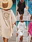 Χαμηλού Κόστους απλά φορέματα-Γυναικεία Καλοκαιρινό φόρεμα Φούντες Με κοψίματα Ρούχα παραλίας Γιορτή Κοντομάνικο Μαύρο Λευκό Θαλασσί Χρώμα