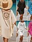 abordables Robes de plage-poncho de plage pour femme, blanc, crochet, pompon, bohème, décontracté, été, taille unique, respirant, léger