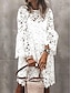 abordables conjuntos de vestidos de diseño-Mujer Conjunto de vestido de dos piezas Vestido informal Vestido de novia de encaje blanco Exterior Cita Moda Básico con manga Mini vestido Cuello Barco Manga 3/4 Plano Holgado Negro Blanco Verano S