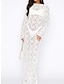 Χαμηλού Κόστους απλά φορέματα-Γυναικεία Λευκό φόρεμα Μακρύ Φόρεμα Μάξι Φόρεμα Δαντέλα Κουρελού Ημερομηνία Διακοπές Κομψό στυλ street Μάξι Στρογγυλή Λαιμόκοψη Μακρυμάνικο Μαύρο Λευκό Χρώμα