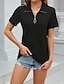 Недорогие Базовые плечевые изделия для женщин-Рубашка Блуза Жен. Черный Белый Синий Сплошной цвет Четверть молния Для улицы Повседневные Мода V-образный вырез S