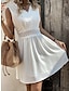 זול שמלות פשוטות-בגדי ריקוד נשים שמלה לבנה שמלת מיני כותנה עם שרוול מפלגה פגישה (דייט) אלגנטית צווארון V ללא שרוולים שחור לבן צבע