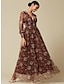 זול הדפס שמלת קז&#039;ואל-שמלת מקסי פרחונית עם צווארון V