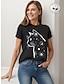 お買い得  レディースＴシャツ-女性用 Tシャツ コットン１００％ 猫 星形 家 カジュアル 日常 プリント 半袖 ラウンドネック ブラック 秋 春夏