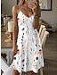baratos Vestidos Estampados-Mulheres Vestido casual Vestido de decote Floral Folha Imprimir Com Alças Minivestido Férias Sem Manga Verão