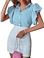 baratos Tops básicos de mulher-Camisa Social Blusa Mulheres Vermelho Azul Fúcsia Côr Sólida Botão Rua Diário Moda Colarinho de Camisa S