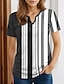 cheap Women&#039;s T-shirts-Women&#039;s T shirt Tee Striped Print Daily Weekend Fashion Short Sleeve V Neck Black Summer