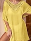 baratos vestidos lisos-Mulheres Vestido de verão Com Corte Crochê Roupa de Praia Férias Sem Manga Preto Branco Amarelo Cor