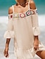 baratos vestidos lisos-Mulheres Vestido de verão Frufru Com Corte Roupa de Praia Férias Manga Longa Preto Branco Amarelo Cor