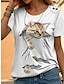 olcso Női pólók-Női Póló 100% pamut Szitakötő Nyomtatott Hétköznapi Hétvége Divat Alap Rövid ujjú Terített nyak Fehér Nyár