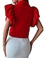 abordables Tops Basiques pour femmes-Chemise Chemisier Femme Rouge Bleu Fuchsia Couleur unie Bouton Plein Air du quotidien Mode Col de Chemise S