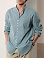 preiswerte Luxus-Leinenhemden-Herren Leinenhemd 55% Leinen Druckhemd blau Langarm Grafikdrucke Anker Stehkragen Sommer Frühling Outdoor Street Kleidung Bekleidung