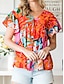 ieftine Bluze &amp; Cămăși Damă-Pentru femei Cămașă Bluză Grafic Casual Imprimeu Roșu-aprins Manșon scurt Modă În V Vară