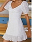 abordables vestidos sencillos-Mujer Vestido blanco Mini vestido Algodón Ojal con manga Cita Ropa de calle Línea A Escote Cuadrado Manga Corta Blanco Color
