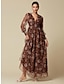 billiga tryck avslappnad klänning-blommig maxiklänning med v-ringad mesh