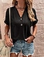 abordables Tops básicos de mujer-Camisa Blusa Mujer Negro Rosa Azul Marino Color sólido Botón Calle Diario Moda Escote en Pico S