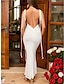 Χαμηλού Κόστους απλά φορέματα-Γυναικεία Νυφικό λευκό δαντέλα Μακρύ Φόρεμα Μάξι Φόρεμα Εξώπλατο με μανίκι Γάμου Πάρτι Ημερομηνία Μάξι Σέξι Τιράντες Αμάνικο Λευκό Χρώμα