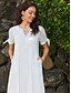 baratos vestidos lisos-Mulheres Vestido branco Renda Patchwork Decote V Vestido midi Elegante Clássico Diário Férias Manga Curta Verão Primavera