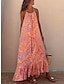 Χαμηλού Κόστους Print Φορέματα-Γυναικεία Δετοβαμένο Λαιμός Μακρύ Φόρεμα Μάξι Φόρεμα Χαβανέζα Παραλία Αμάνικο Καλοκαίρι