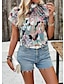 cheap Women&#039;s Blouses &amp; Shirts-Women&#039;s Blouse Designer Shirt Chiffon Floral Graphic See Through Print Casual Holiday Going out Vacation Stylish Bohemian Style Petal Sleeve Short Sleeve High Neck Black Spring &amp; Summer