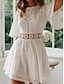 זול שמלות פשוטות-בגדי ריקוד נשים שמלת קז&#039;ואל שמלת מיני גב חשוף חריר פגישה (דייט) סגנון רחוב בסיסי צווארון עגול קצר שרוולים קצרים לבן צבע