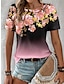 お買い得  レディースＴシャツ-女性用 Tシャツ フラワー カラーグラデーション プリント 日常 週末 ファッション 半袖 クルーネック ピンク 夏
