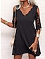 Χαμηλού Κόστους απλά φορέματα-Γυναικεία Φόρεμα Μίνι φόρεμα Δαντέλα Κουρελού Γάμου Ημερομηνία Κομψό στυλ street Βασικό Λαιμόκοψη V 3/4 Μήκος Μανικιού Μαύρο Χρώμα