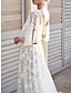 olcso sima ruhák-Női Fehér csipke esküvői ruha Hosszú ruha Maxi ruha Nyitott hátú Sleeve-vel Randi Vakáció Maxi Szexi V-alakú Rövid ujjú Fehér Szín
