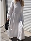 preiswerte Kleider aus Baumwolle und Leinen entwerfen-Damen Weißes Kleid Casual kleid Baumwoll-Leinenkleid Maxikleid Rüsche Basic Täglich Rundhalsausschnitt Langarm Sommer Frühling Schwarz Weiß Glatt