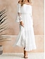 economico abiti semplici-Per donna Vestito bianco Abito lungo Abito lungo con manica Appuntamento Elegante Streetwear Senza spalline Manica lunga Bianco Colore