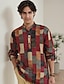 cheap Men&#039;s Casual Shirts-Men&#039;s Shirt Casual Shirt Plaid / Check Graphic Prints Geometry Stand Collar Yellow Outdoor Street Long Sleeve Print Clothing Apparel Fashion Streetwear Designer Casual